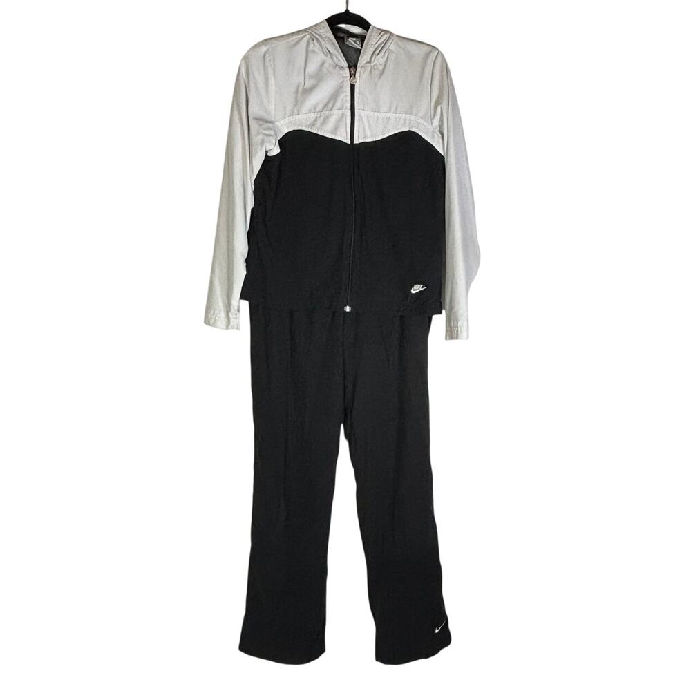 Nike Women Small Black Grey Colorblock Hooded Tracksuit Windbreaker Y2K